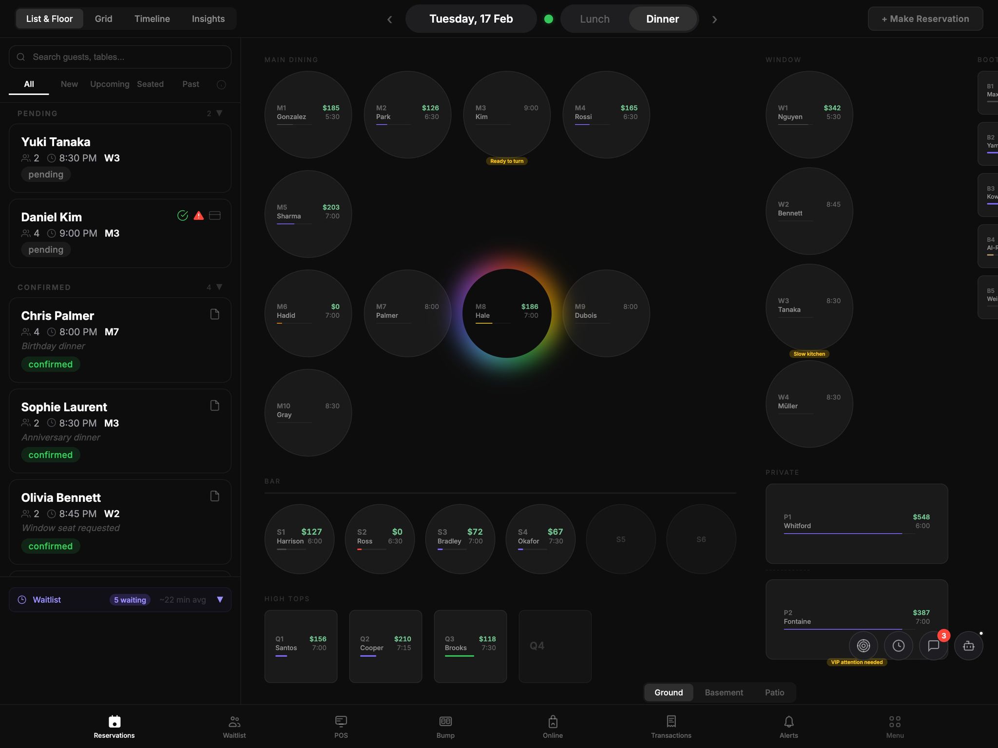 Montier reservations and floor on iPad Pro
