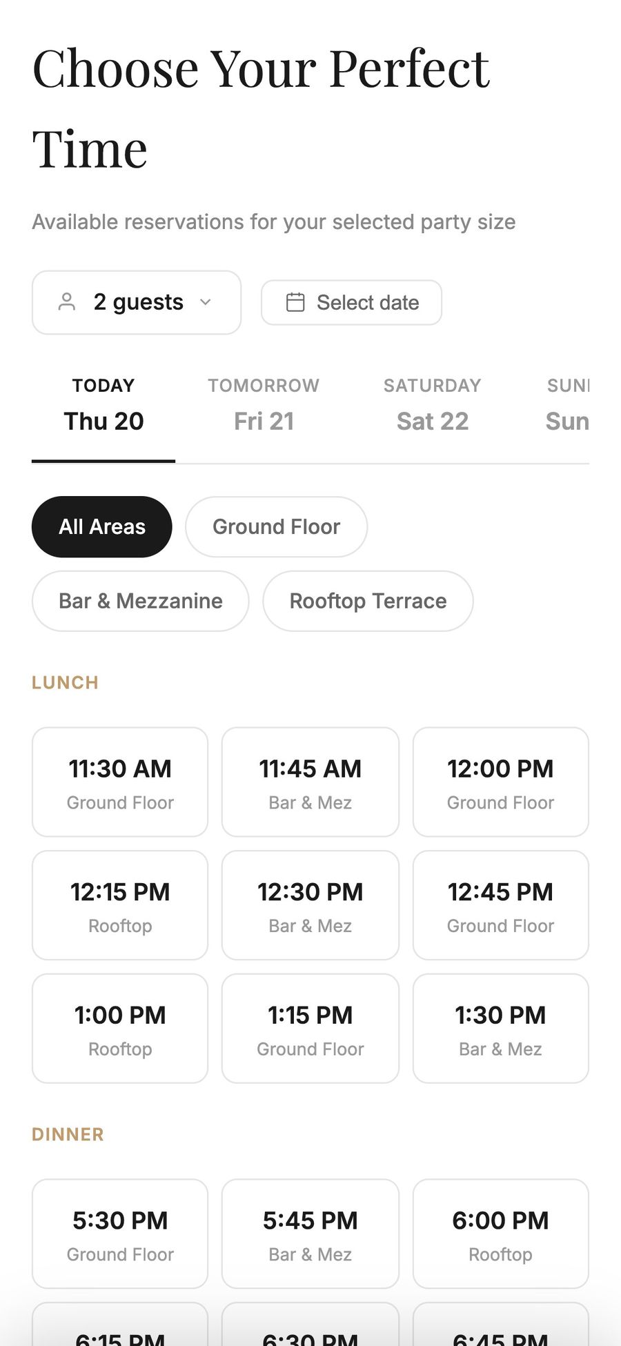 Online booking page on iPhone