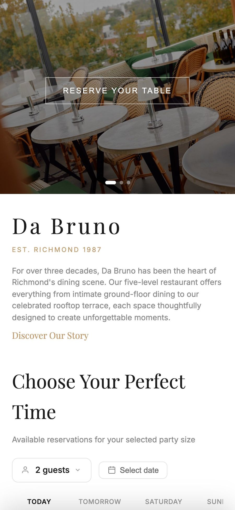 Online booking page
